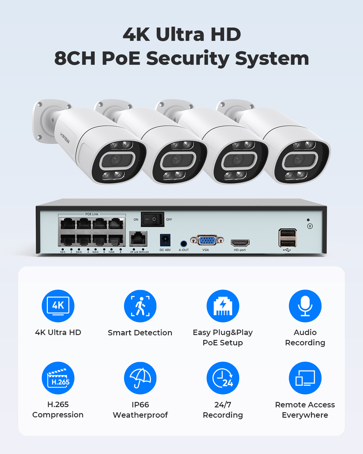 H.View 4K 5Mp 8Mp Poe Sistem K - Home Security And Camera Systems ulasan dan harga